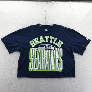 Starter Shirt Women Medium Seattle Seahawks Navy Blue Y2k Vintage Crop Top NFL